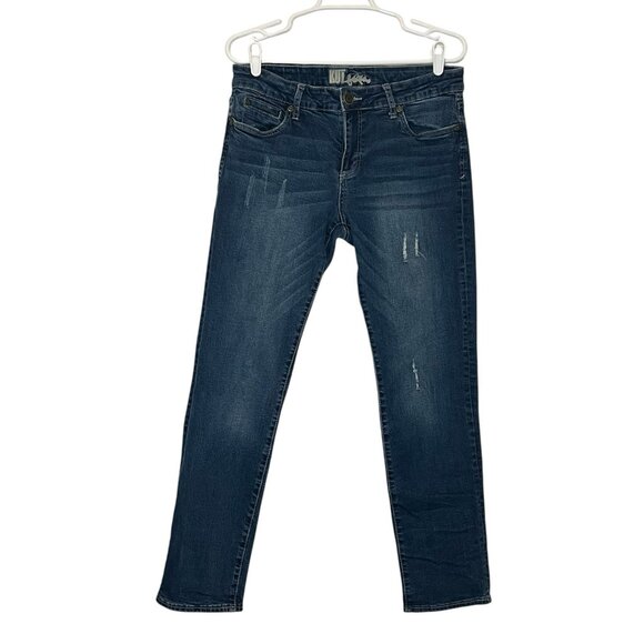 KUT From The Kloth Jeans Women’s 10 Blue Denim Ankle Straight Distressed Stretch - Picture 1 of 16
